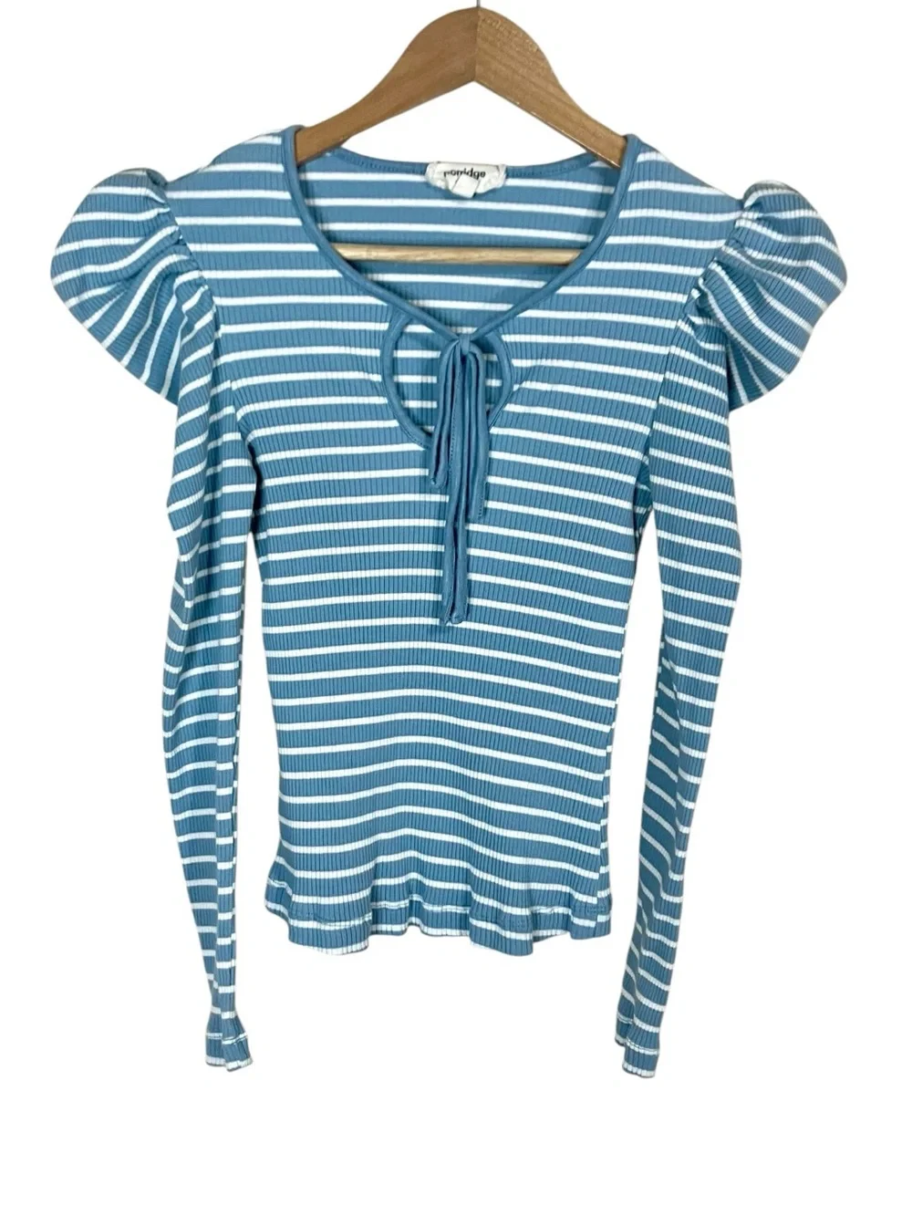 Anthropologie Porridge Puff Sleeve Keyhole Neck Striped Ribbed Knit Top Small